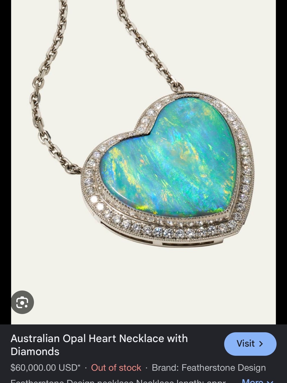 Heart Necklace with Australian Opal and Diamonds - Blue-Green